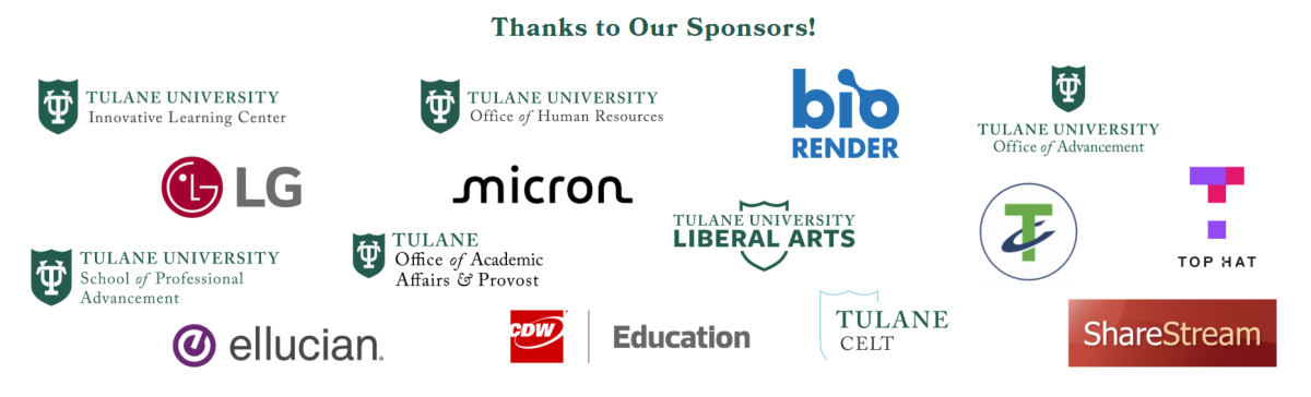 Graphic featuring PDW sponsor logos: Tulane University, LG, Micron, BioRender, Ellucian, SPS Education, ShareStream.